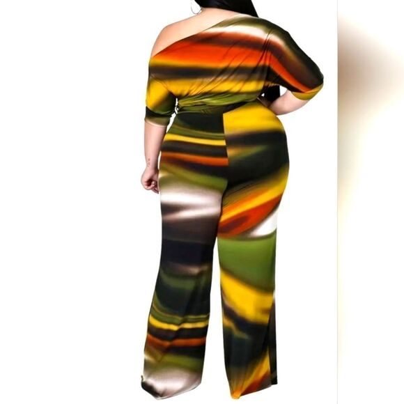 Women's Plus size colorful belted Jumpsuit Sz 2x - Picture 3 of 4